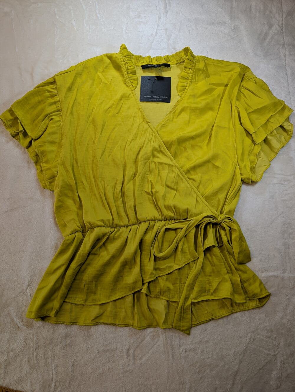NWT Marc New York by Andrew Marc Chartreuse Wrap Blouse Med